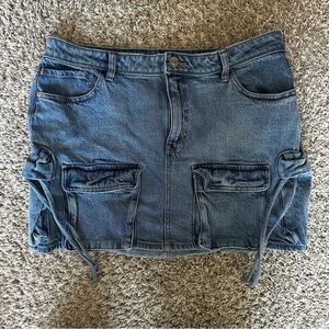 Guess Light Blue Denim Mini Skirt with Cargo Detail